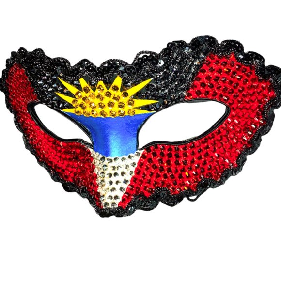 Antigua & Barbuda Masquerade Mask covered in crystal rhinestones - Picture 3 of 3